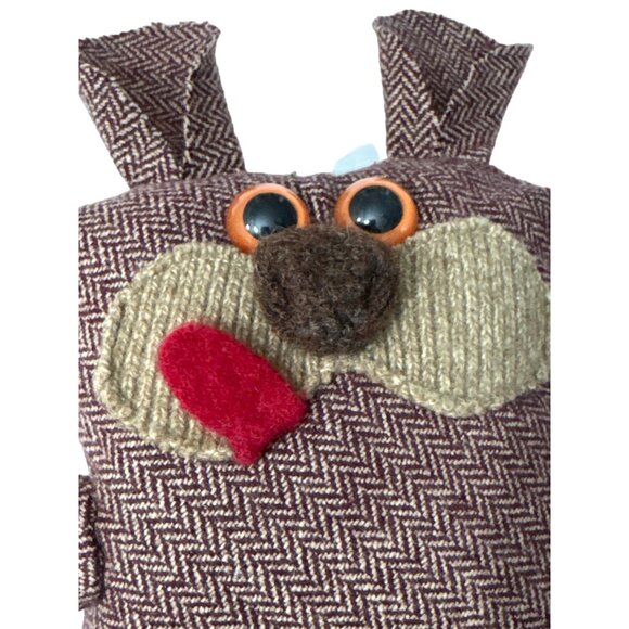 Handmade Owl Plush Toy Brown Herringbone Pattern & Button Eyes 8.5 in Vintage - Picture 5 of 9